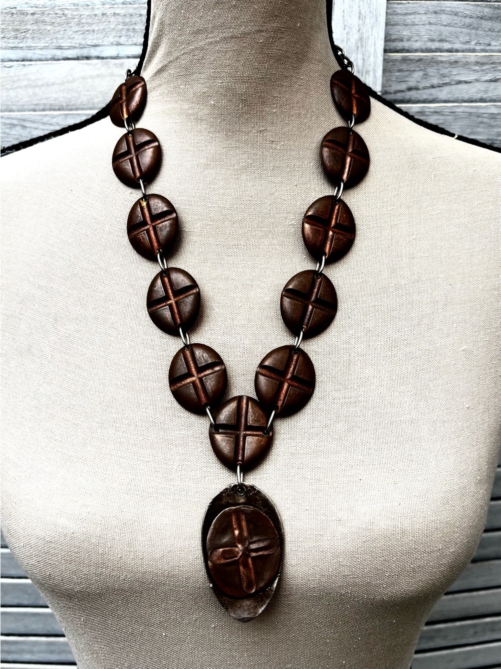 Handmade Sculptural Copper Bead Statement Necklace with Vintage Silverware Penda